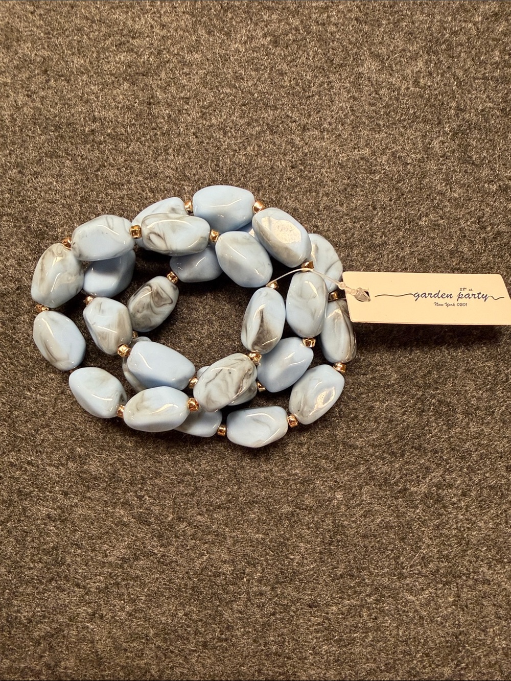 Garden Party Light Blue Stretch Beaded Bracelet - Marble Effect